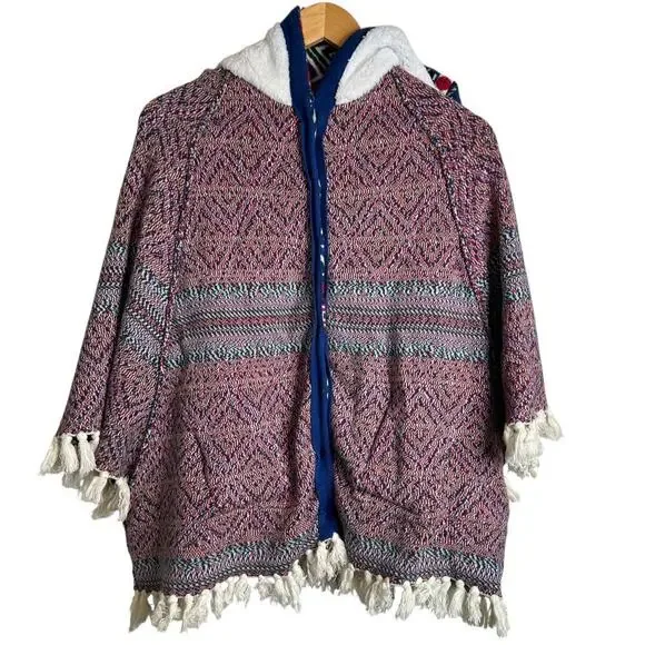 MATILDA JANE Hooded Fringe Poncho Boho Fair Isle Knit Cape Big Girl Size 14 - Picture 14 of 16